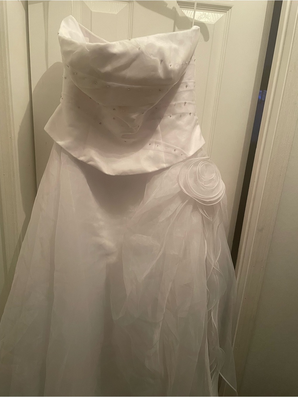 White Strapless Wedding Dress with Rosette Detail
